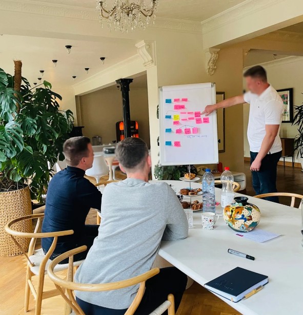 Teambooster sessie waarbij team werkt aan samenwerking en eigenaarschap — Lead & Inspire